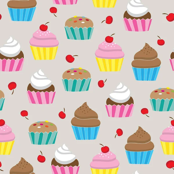 Fundo sem costura com cupcakes e cerejas ilustração — Fotografia de Stock