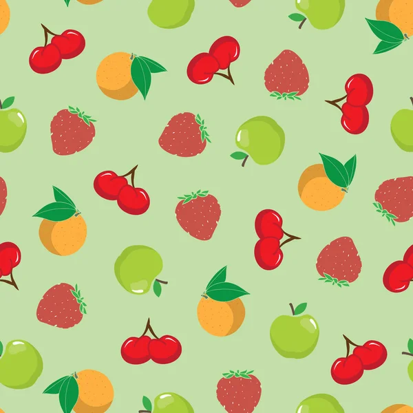 Illustration Motifs Fruits Sans Couture Avec Fraise Orange Cerise Pomme — Image vectorielle
