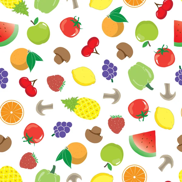 Fond sans couture avec mélange de légumes et de fruits. Illustration pour textile, papier d'emballage et papier peint — Image vectorielle