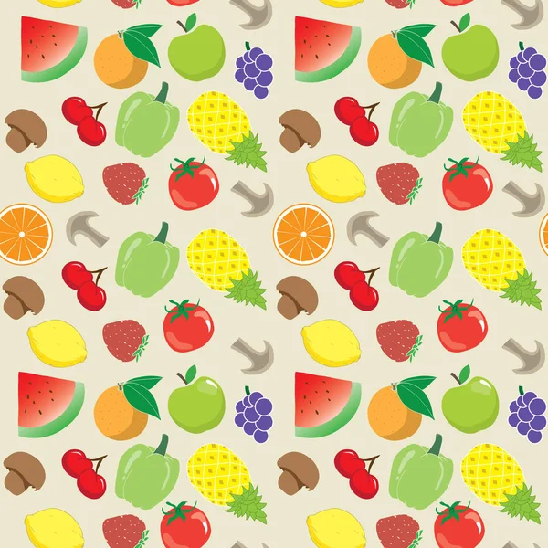 Modèle sans couture avec mélange de légumes et de fruits — Image vectorielle