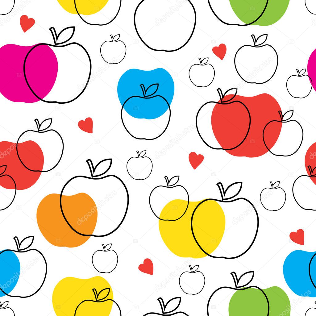 Cute colorful outlined apples seamless pattern for textile, wrapping paper and wallpaper