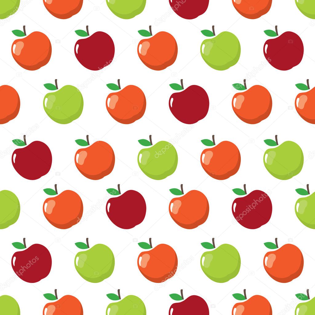 Seamless pattern with green and red apples on white background