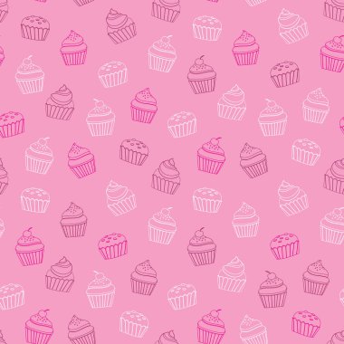 Cupcake anahat pembe ve beyaz dikişsiz desen