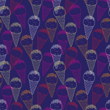 Dondurma renkli anahat kusursuz desen koyu mavi arka plan üzerinde