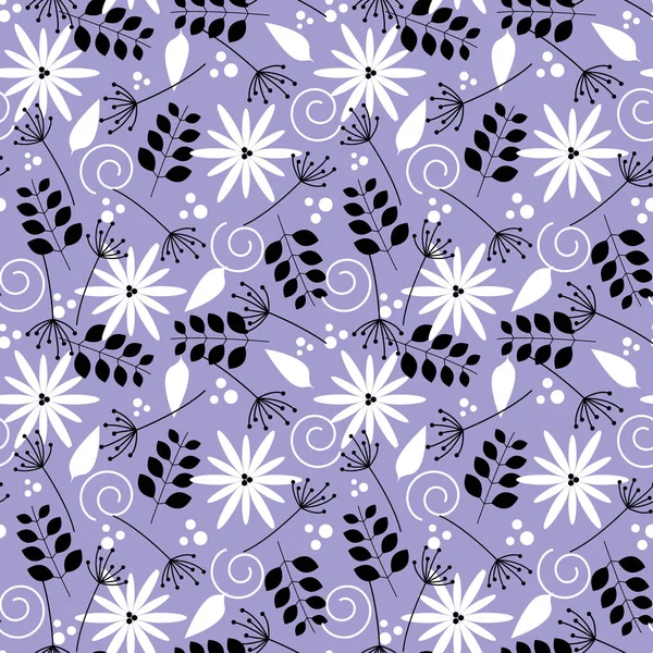 Бесшовные цветы и листья на фиолетовом фоне — стоковый вектор