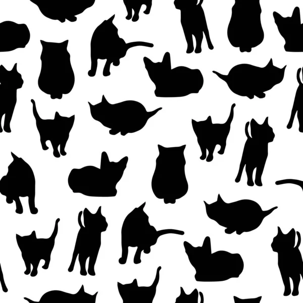 Patrón sin costuras con siluetas de gato negro — Vector de stock