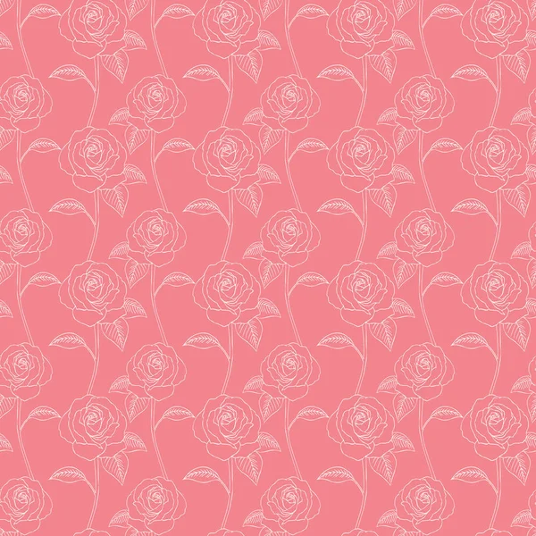 ピンクの背景にローズラインアートシームレスパターン — ストックベクタ