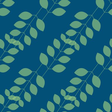 Mavi arka plan üzerinde yaprakları sapları ile dikişsiz desen