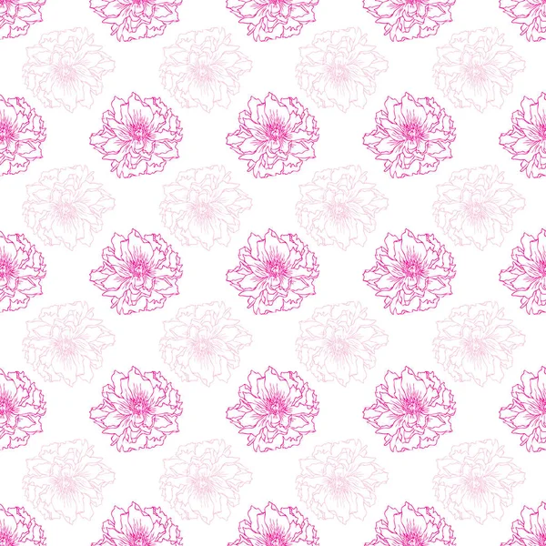 Seamless peony flowers pattern on white background — Stock Vector