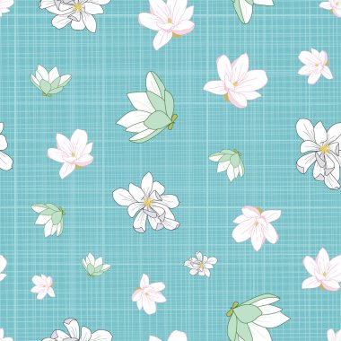 Mavi çizgili arka plan üzerinde manolya çiçeklerillüstrasyon ile dikişsiz desen