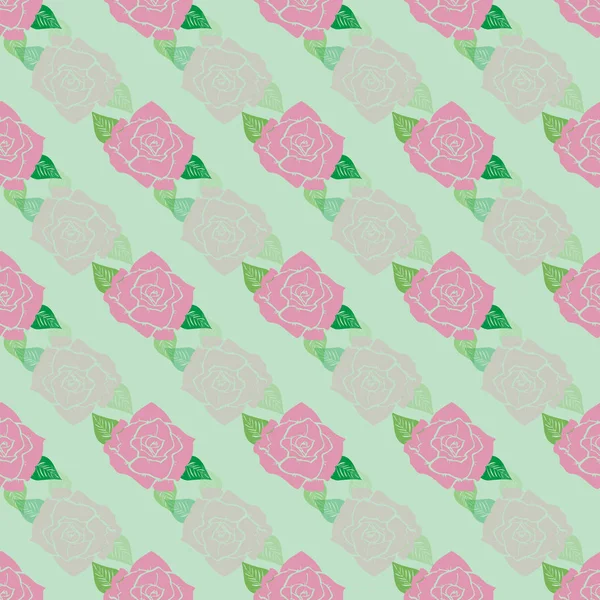 緑の背景にバラのシームレスなパターン — ストックベクタ