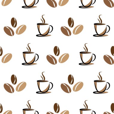 Kahve ve fasulye beyaz üzerinde dikişsiz arka plan