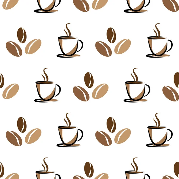 Coffee and beans seamless background on white — Stock Vector