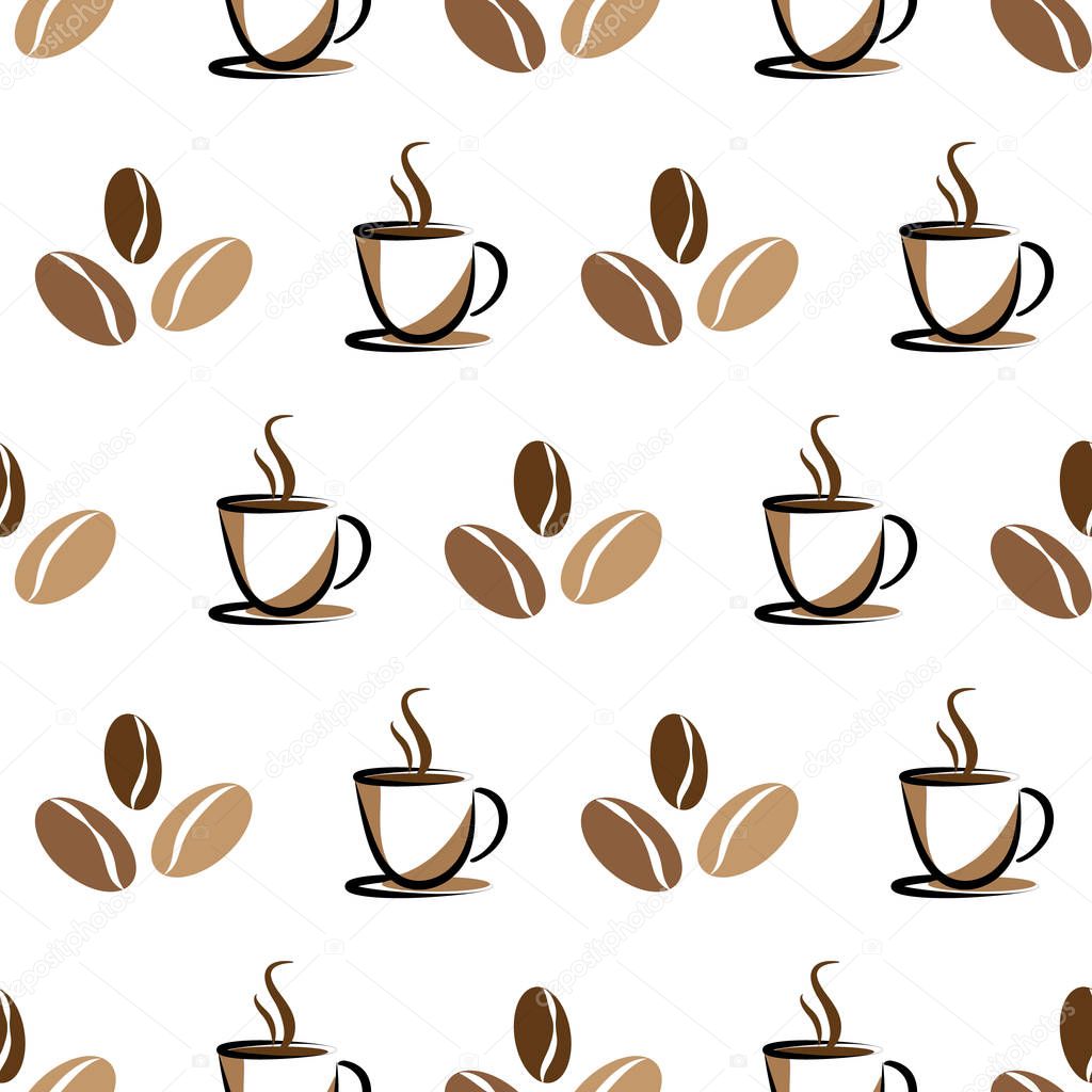 Coffee and beans seamless background on white