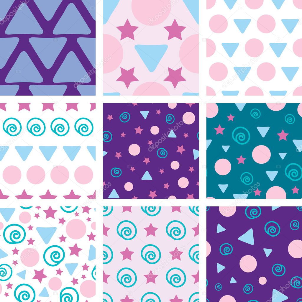 Colorful geometric shapes seamless pattern collection