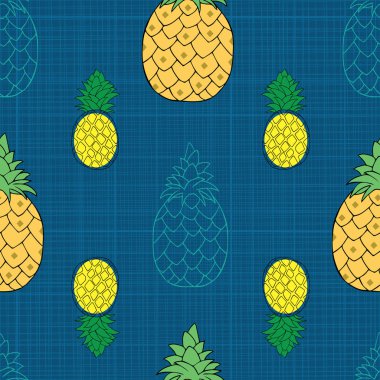 Mavi çizgili arka plan üzerinde dikişsiz ananas desen