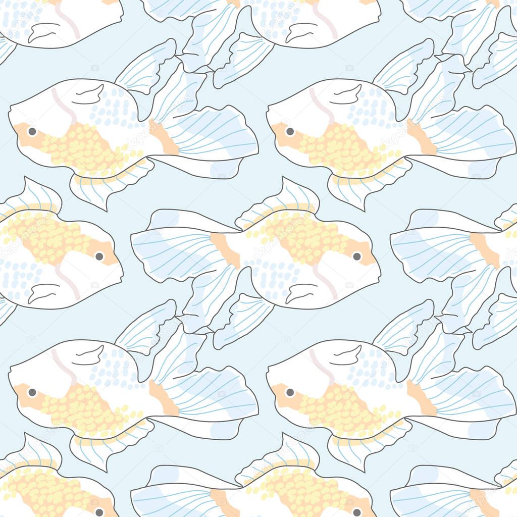 Seamless vector pattern with fish illustration, underwater background