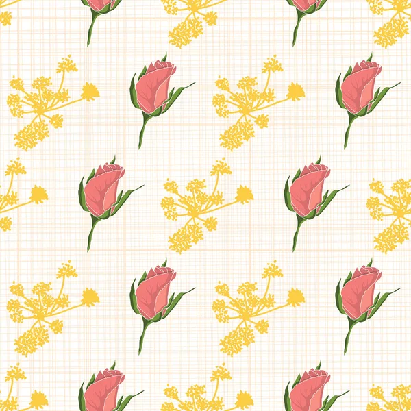 バラと黄色の花のシームレスなパターン — ストックベクタ