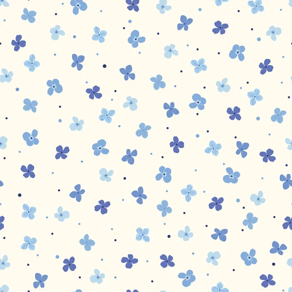 Бесшовный узор с простыми голубыми цветами и маленькими точками — стоковый вектор
