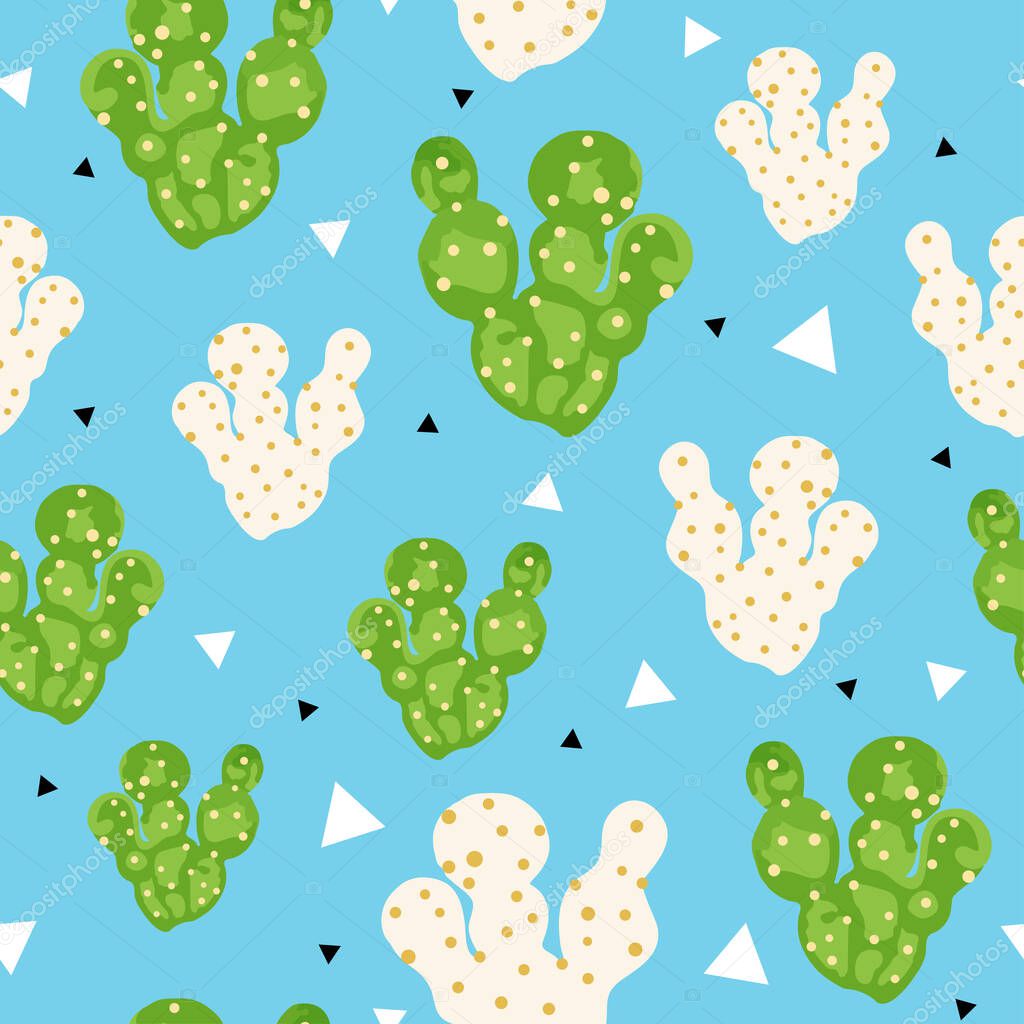 Abstract seamless vector pattern with cactus plant