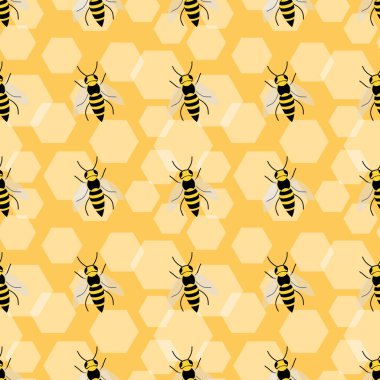Arılar sarı arkaplan dizaynında kusursuz desen oluştururlar