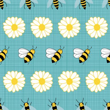 Arılar ve çiçekler desenli çizgilerde tekrar eder