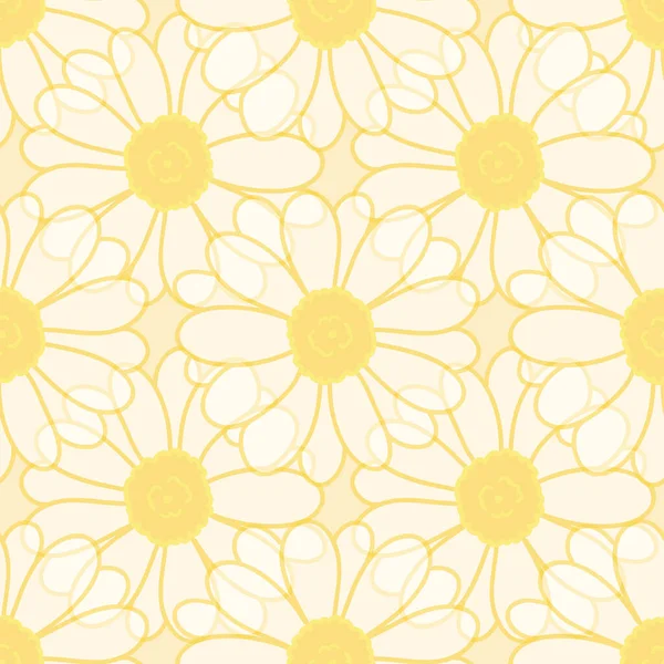 Bezešvé Vzor Průsvitné Sedmikrásky Květiny Žlutém Pozadí Design — Stockový vektor