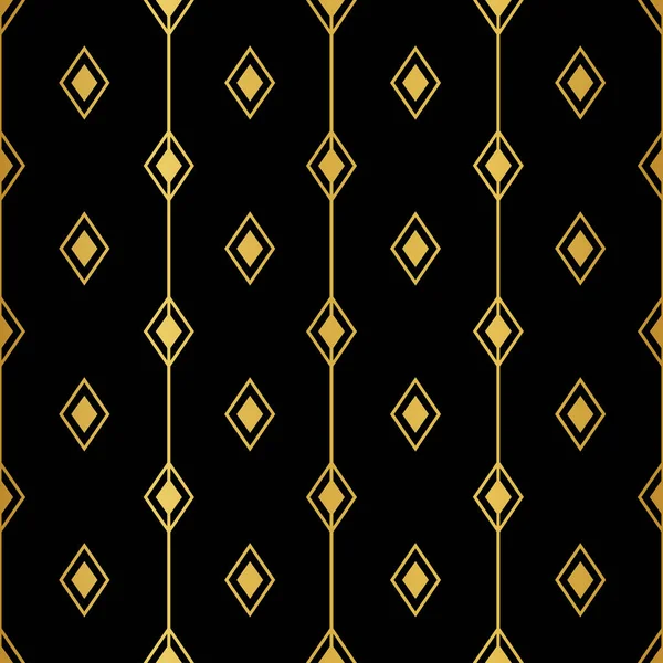 Siyah Arkaplan Tasarımında Altın Geometrik Elmas Şekli Pürüzsüz Desen — Stok Vektör