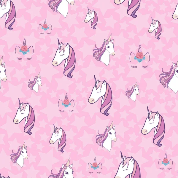 Seamless Abstract Pattern Unicorns Pink Background Stars Illustration — Stock Vector