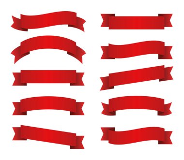 Kırmızı kurdele ayarlayın. Kırmızı bayrak. Vektör çizim