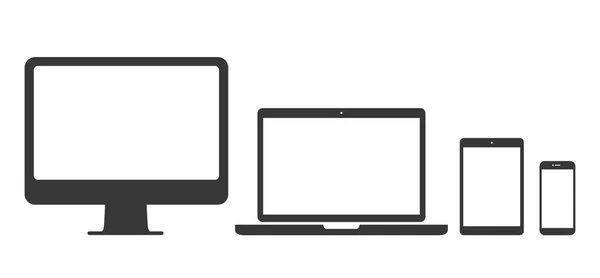 Zestaw Urządzenia Ikona Ustaw Komputer Laptop Tablet Telefon Ilustracja Wektorowa — Wektor stockowy