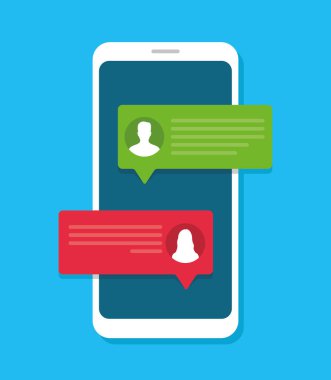 Sohbet haber tebliğ üstünde smartphone perde. Vektör çizim