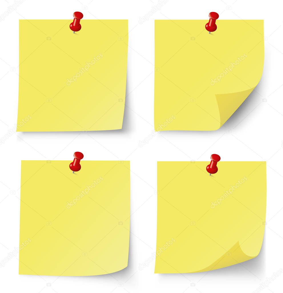 Yellow post note set. Vector illustration
