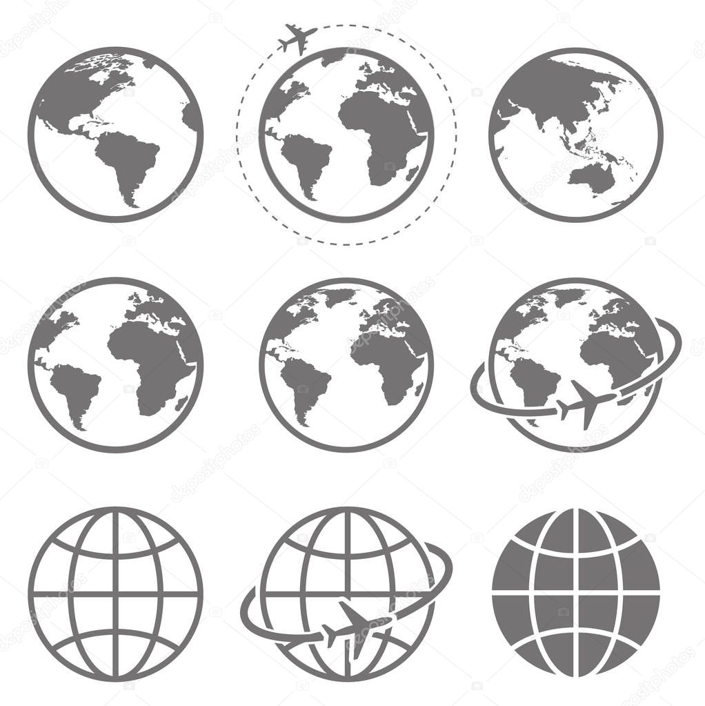 Earth icon collection. Globe. Vector illustration