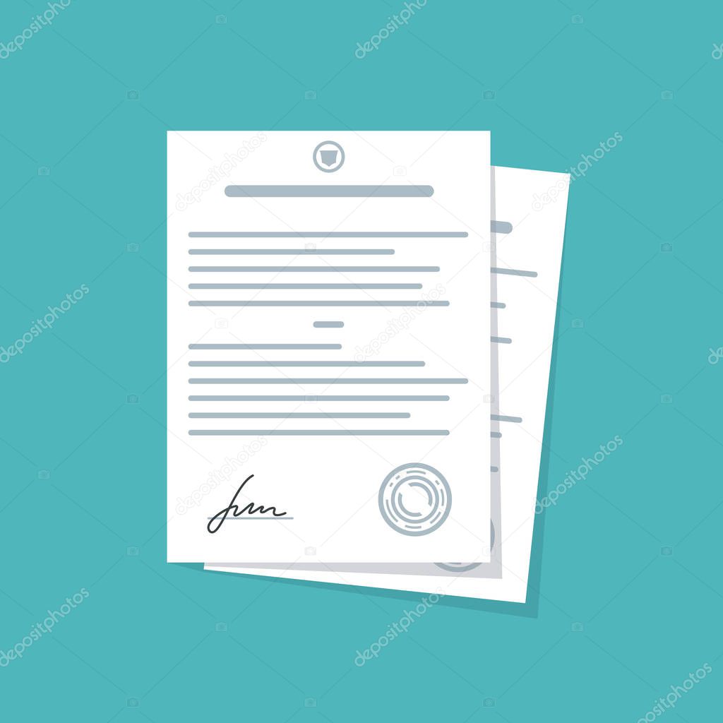 Contract, document with signature. Vector