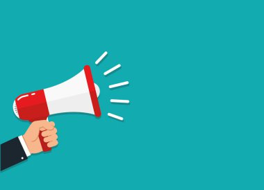 Elinde megafon afiş çizgi film. Vektör çizim