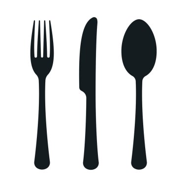Çatal, bıçak ve kaşık. Mutfak simgesi. Vektör