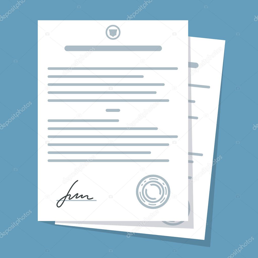 Contract, document with signature. Vector