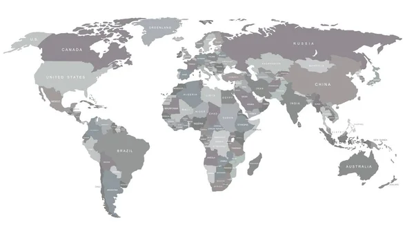 Mapa mundial con los países. Ilustración vectorial — Vector de stock