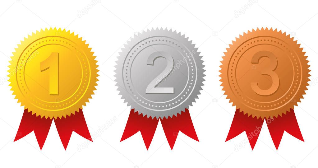 Award medals-gold, silver and bronze. Gold seal. Vector