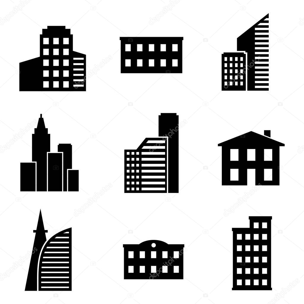 Buildings different icons set. Vector