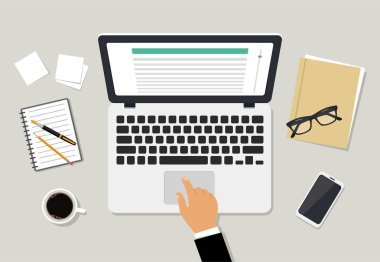 İşyeri ofis dizüstü en iyi manzaralı. Vektör