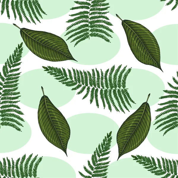 Tropical leaves seamless pattern sketches 8 — Stock Vector