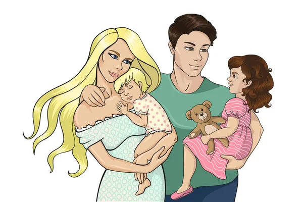 Dibujo colorido familia feliz — Vector de stock