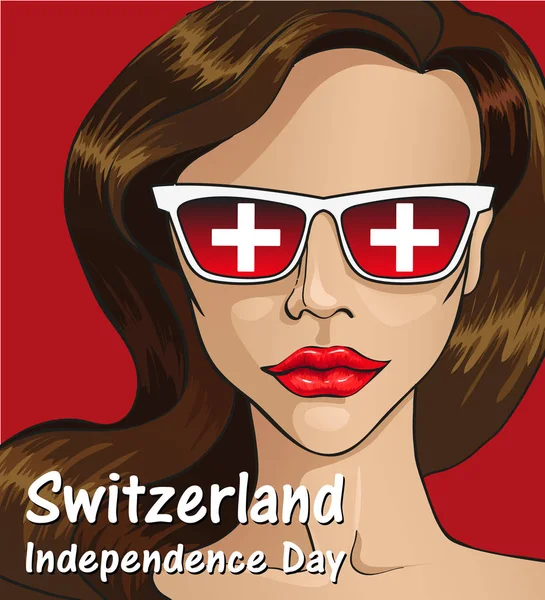 Flaga Szwajcarii na okulary dziewczyny — Wektor stockowy