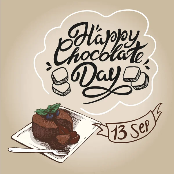7 yazı çizilmiş mutlu çikolata gün tipografi el — Stok Vektör