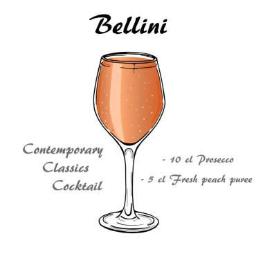 Bellini kokteyl illüstrasyon. Alkollü kokteyller vektör çizim 1