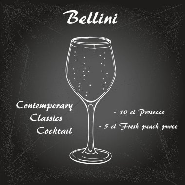 Bellini kokteyl illüstrasyon. Alkollü kokteyller vektör çizimi 2