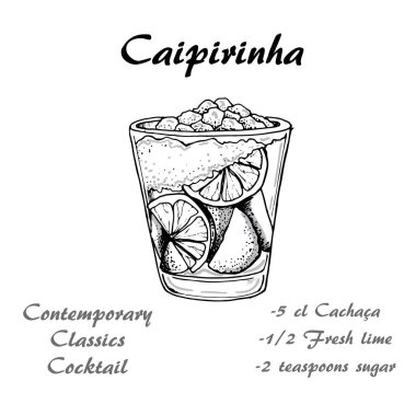 Elle çizilmiş kokteyl Caipirinha Illustration. Vektör
