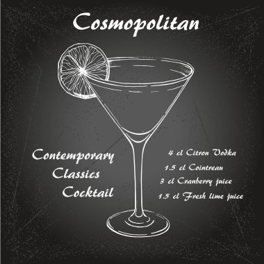 Elle çizilmiş illüstrasyon kokteyl Cosmopoitan 1
